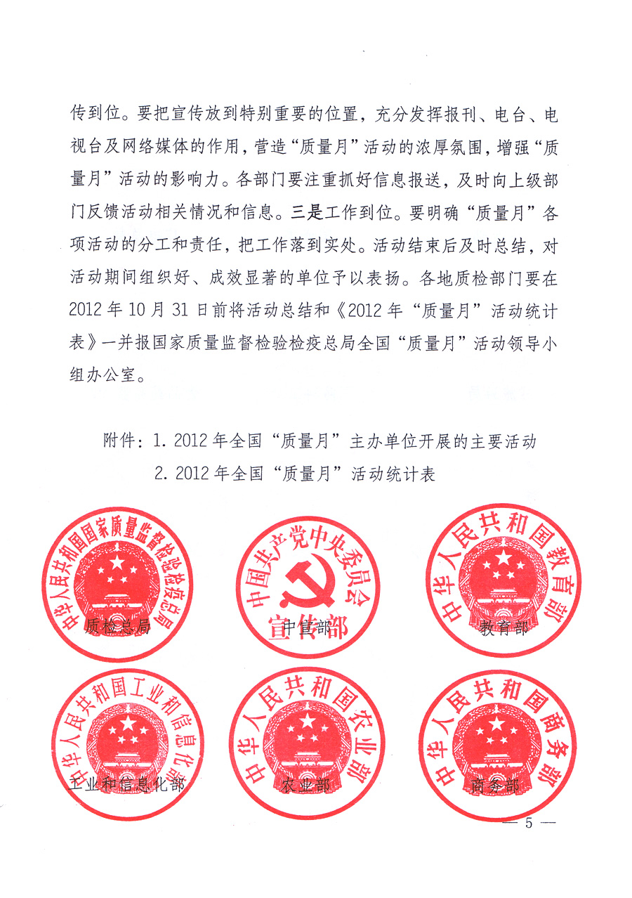 關(guān)于開展2012年全國&ldquo;質(zhì)量月&rdquo;活動的通知