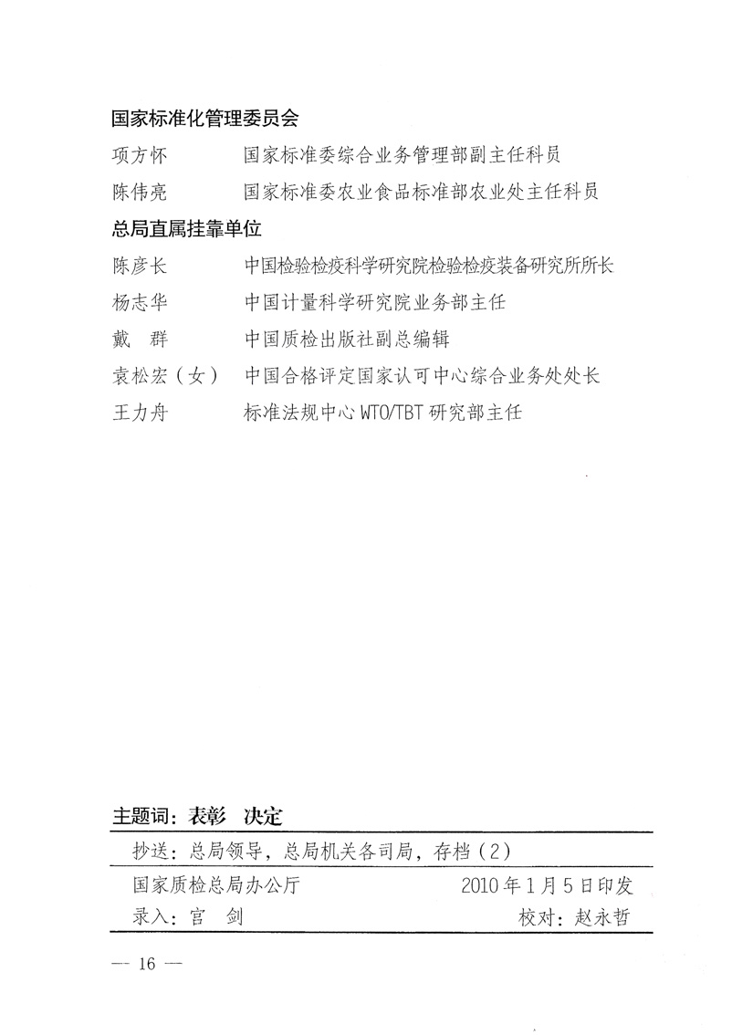 國家質(zhì)量監(jiān)督檢驗檢疫總局《關(guān)于表彰全國質(zhì)檢系統(tǒng)&ldquo;質(zhì)量和安全年&rdquo;活動先進(jìn)單位和先進(jìn)個人的決定》